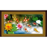 Tranh thêu chữ thập cửu ngư quần hội A945