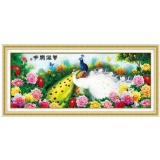 Tranh thêu chữ thập đôi công mẫu đơn A1135