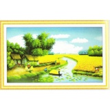 Tranh thêu chữ thập phong cảnh sông nước ruộng đồng 222258