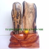 Trụ gỗ hóa thạch phu thê viên mãn cao 24cm