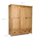 Tủ quần áo Rustic 3 cánh gỗ sồi 1m4