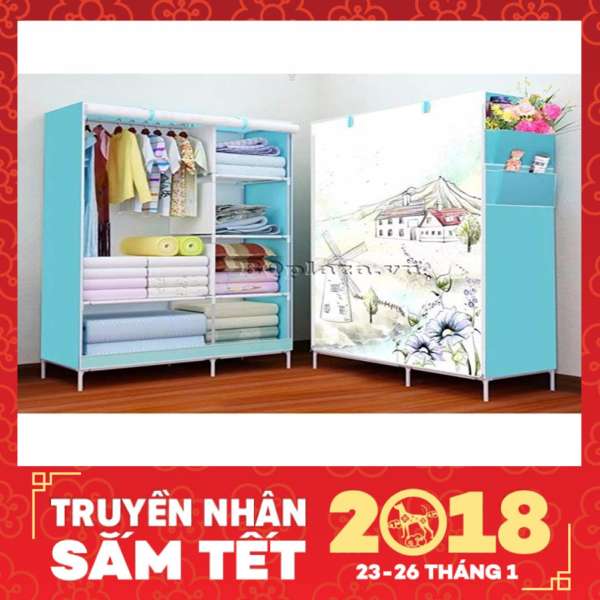 Tủ vải Hàn Quốc đa năng tiết kiệm không gian_Xanh dương nhạt