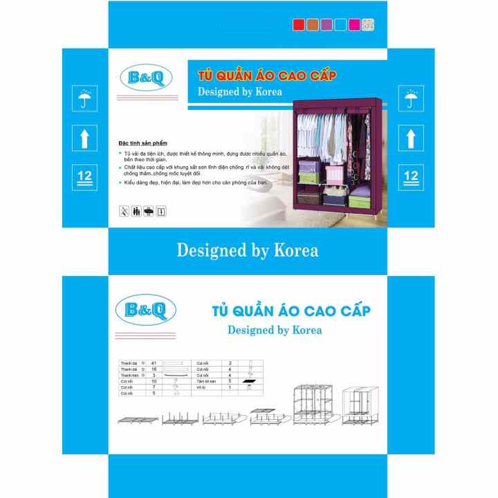 Tủ vải quần áo cỡ đại 3 buồng quần áo B&Q (xanh) - (BQ7-XANH)