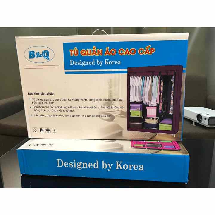 Tủ vải quần áo cỡ đại 3 buồng quần áo B&Q (xanh) - (BQ7-XANH)