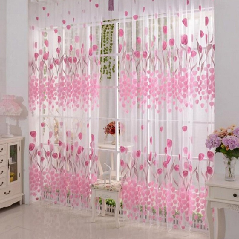 1pcs Tulip Printed Tulle Voile Door Window Curtain Drape Panel(Note:you may need 2pcs)