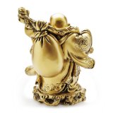 Tượng đá phong thủy Di Lặc gánh bao đại màu vàng đồng 23x29cm, trưng bày làm quà tặng siêu bền và đẹp, may mắn tài lộc