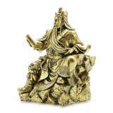 Tượng đá phong thủy  Quan Công ngồi đọc sách màu vàng đồng đại 30x20cm, trưng bày làm quà tặng siêu bền và đẹp, may mắn tài lộc