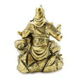 Tượng đá phong thủy  Quan Công ngồi đọc sách màu vàng đồng đại 30x20cm, trưng bày làm quà tặng siêu bền và đẹp, may mắn tài lộc