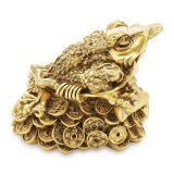 Tượng đá phong thủy Thiềm thừ ngậm tiền màu vàng đồng 13x11cm, trưng bày làm quà tặng siêu bền và đẹp, may mắn tài lộc