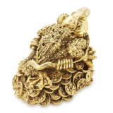 Tượng đá phong thủy Thiềm thừ ngậm tiền màu vàng đồng 13x11cm, trưng bày làm quà tặng siêu bền và đẹp, may mắn tài lộc