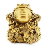 Tượng đá phong thủy Thiềm thừ ngậm tiền màu vàng đồng 21x19cm, trưng bày làm quà tặng siêu bền và đẹp, may mắn tài lộc