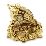 Tượng đá phong thủy Thiềm thừ ngậm tiền màu vàng đồng 21x19cm, trưng bày làm quà tặng siêu bền và đẹp, may mắn tài lộc