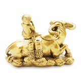 Tượng đá phong thủy Trâu nằm màu vàng đồng 15x12cm, trưng bày làm quà tặng siêu bền và đẹp, may mắn tài lộc
