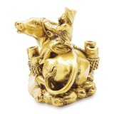 Tượng đá phong thủy Trâu nằm màu vàng đồng 15x12cm, trưng bày làm quà tặng siêu bền và đẹp, may mắn tài lộc
