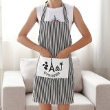 UINN Fashion Stripe Linen Apron With Pockets Thick Anti-oil Household Kitchen Apron white & black Iron tower - intl