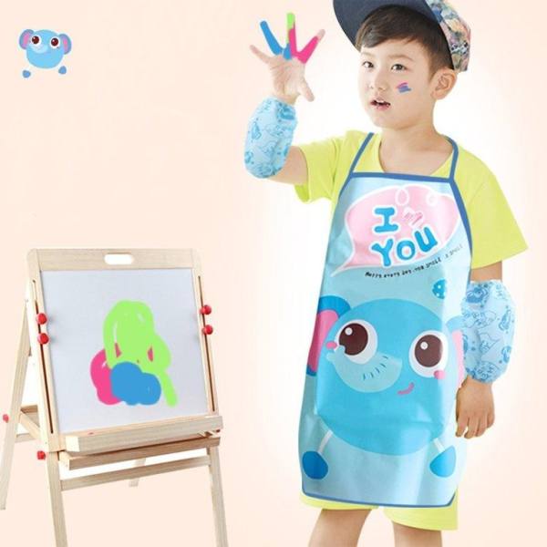 UINN Kids Chef Apron Sets Child Cooking Painting Waterproof Children Gowns Bibs Blue - intl