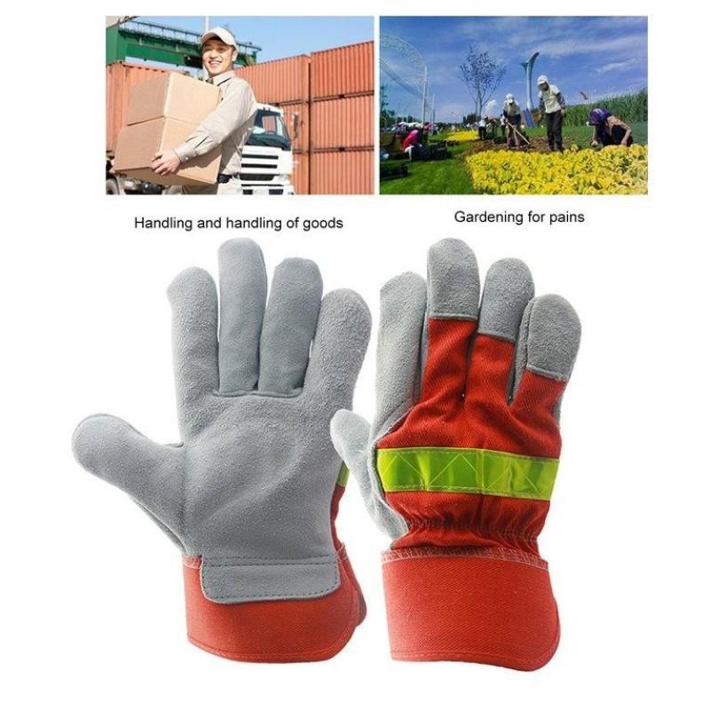 USTORE Leather Work Glove Safety Protective Gloves Fire Proof With Reflective Strap