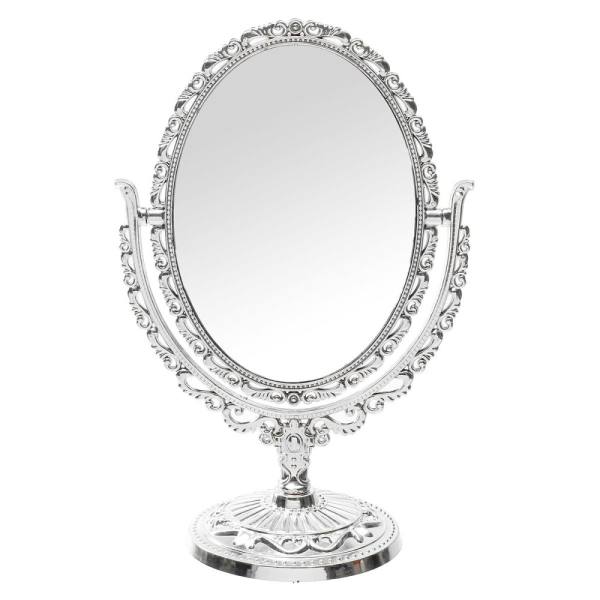 Vanity Mirror hình Bầu Dục 31 cm bạc vintage cầm tay Để Bàn Trang Điểm gương (Bạc)-quốc tế