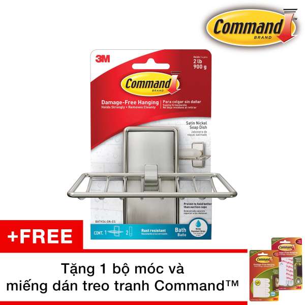 Vỉ đựng xà phòng mạ niken mờ Command Bath34 loại 900gr TẶNG 1 bộ móc và miếng dán treo tranh Command™