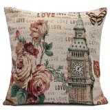 Vintage Floral Cotton Linen Jacquard Throw Pillow Case Cushion Cover Home Decor Big Ben (Intl)