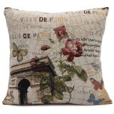 Vintage Floral Cotton Linen Jacquard Throw Pillow Case Cushion Cover Home Decor Triumphal Arch Rose - Intl