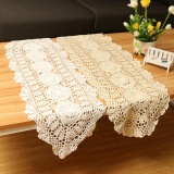 Vintage Handmade Table Runner Crochet Hollow Lace Cotton Desktop Decor Cover Beige 30*90 cm - intl