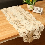 Vintage Handmade Table Runner Crochet Hollow Lace Cotton Desktop Decor Cover Beige 30*90 cm - intl