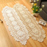 Vintage Handmade Table Runner Crochet Hollow Lace Cotton Desktop Decor Cover Beige 30*90 cm - intl