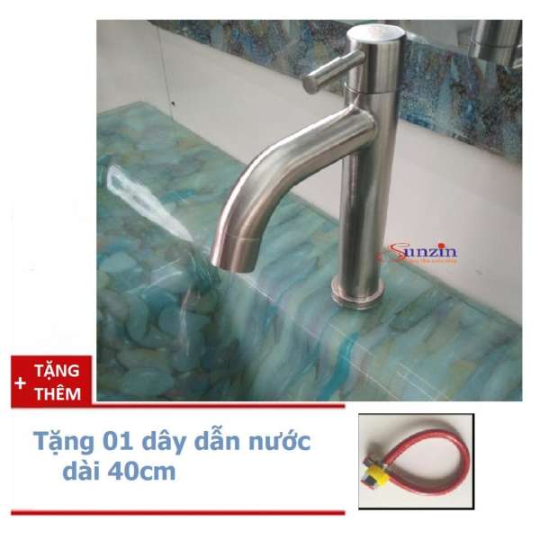Vòi lavabo lạnh Sunzin, inox 304, tặng thêm 1 dây dẫn nước