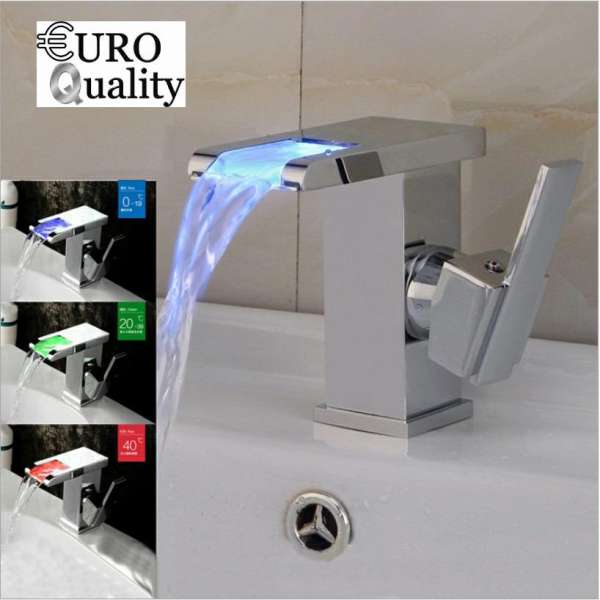 Vòi lavabo thác nước Led cao cấp đổi màu theo nhiệt độ Euro Quality