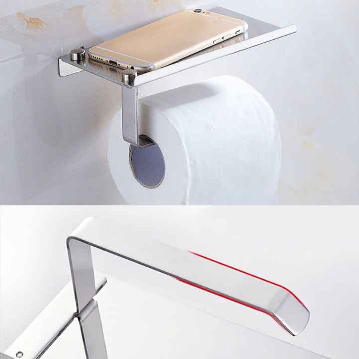 Wall Mounted 2 in 1 Stainless Steel Wall Toilet Roll Paper Holder Rack Tissue Roll Stand with Phone Holder Rack Shelf for Bathroom - intl