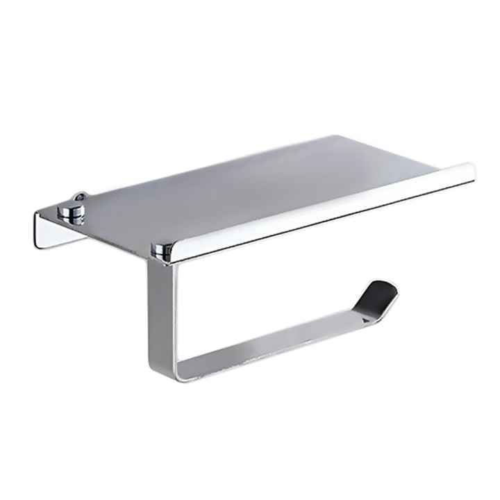 Wall Mounted 2 in 1 Stainless Steel Wall Toilet Roll Paper Holder Rack Tissue Roll Stand with Phone Holder Rack Shelf for Bathroom - intl