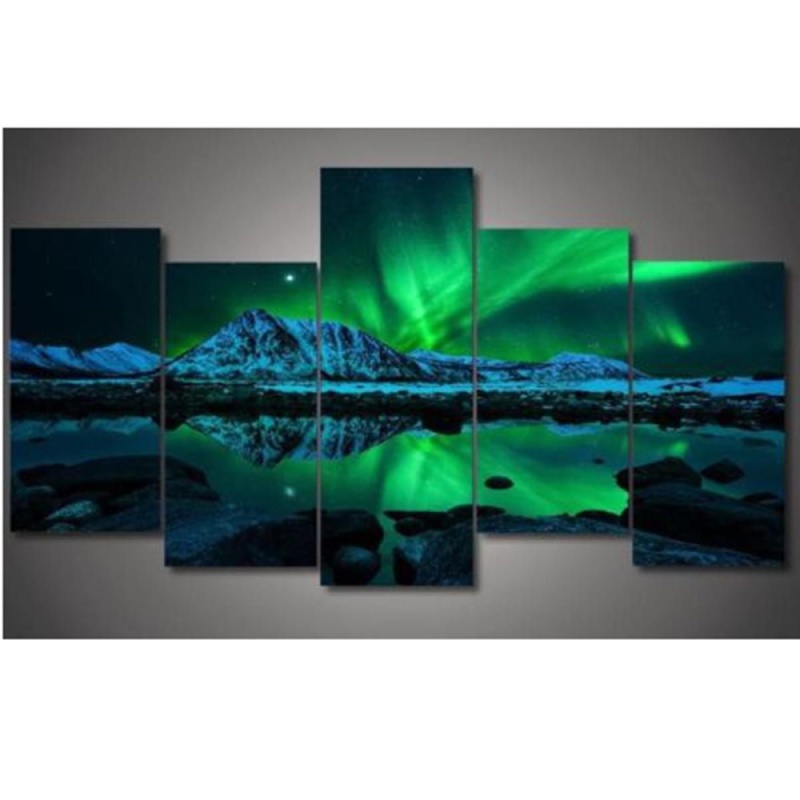Wall Painting Green Blue Modern Aurora Borealis Art Picture Canvas Print - intl