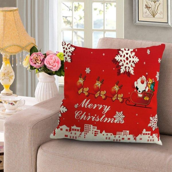 WARM Flax Pillow Case Christmas Pillowcase Pillow Cover Cushion Cover For Home Use - intl
