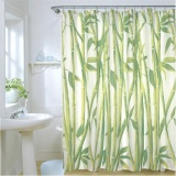 Waterproof Bathroom Fabric Shower Curtain Bamboo Tree Natural Landscape 12 Hooks - intl