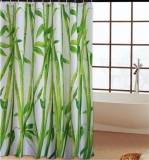 Waterproof Bathroom Fabric Shower Curtain Bamboo Tree Natural Landscape 12 Hooks - intl