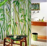 Waterproof Bathroom Fabric Shower Curtain Bamboo Tree Natural Landscape 12 Hooks - intl