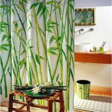 Waterproof Bathroom Fabric Shower Curtain Bamboo Tree Natural Landscape 12 Hooks - intl