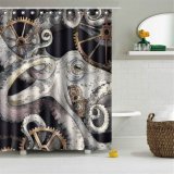 Waterproof Fabric Octopus Bathroom Shower Curtain Panel Sheer Decor Hooks Set - intl