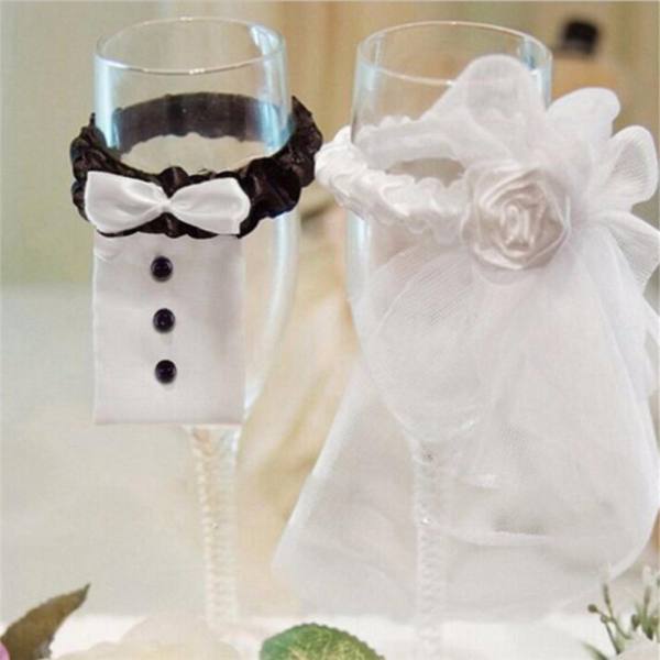 Wedding Party Decoration A Couple of Bridegroom&Bride Type Wineglass Cover - intl