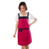 Women Apron Kitchen Restaurant Bib Cooking Aprons With Pockets Hot Pink