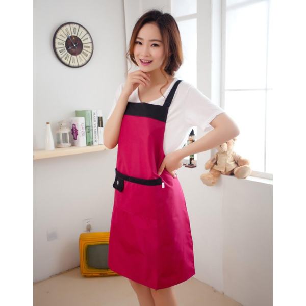 Women Apron Kitchen Restaurant Bib Cooking Aprons With Pockets Hot Pink