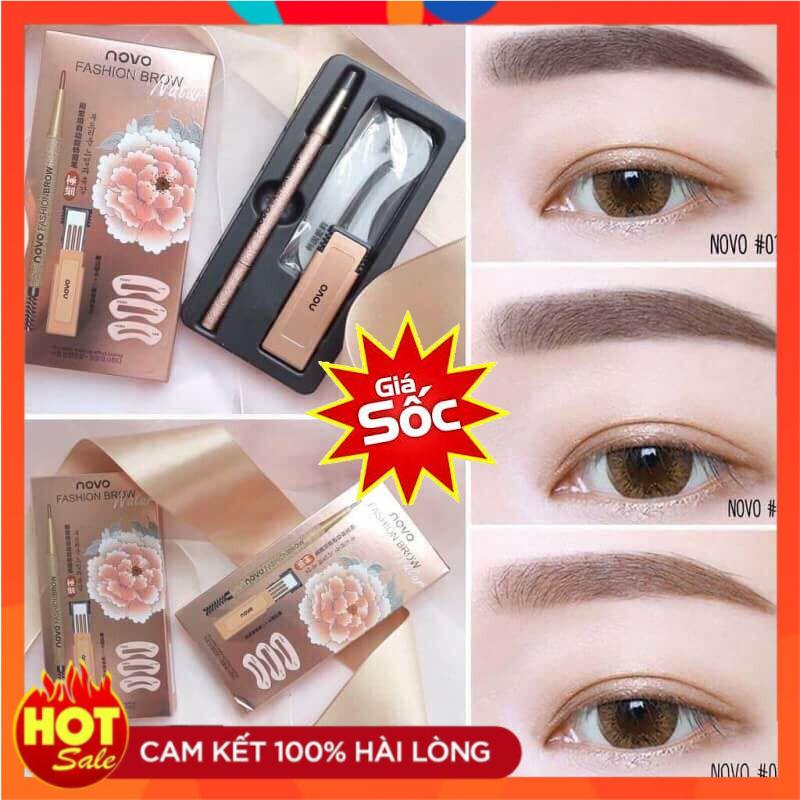 Cây Vẽ Chân Mày, Bộ Kẻ Mày Novo Gồm Khung Kẻ Mày, Phong Cách Thời Thượng, bộ chì kẻ mày novo kèm khuôn kẻ, chì kẻ mày, chì kẻ mày novo