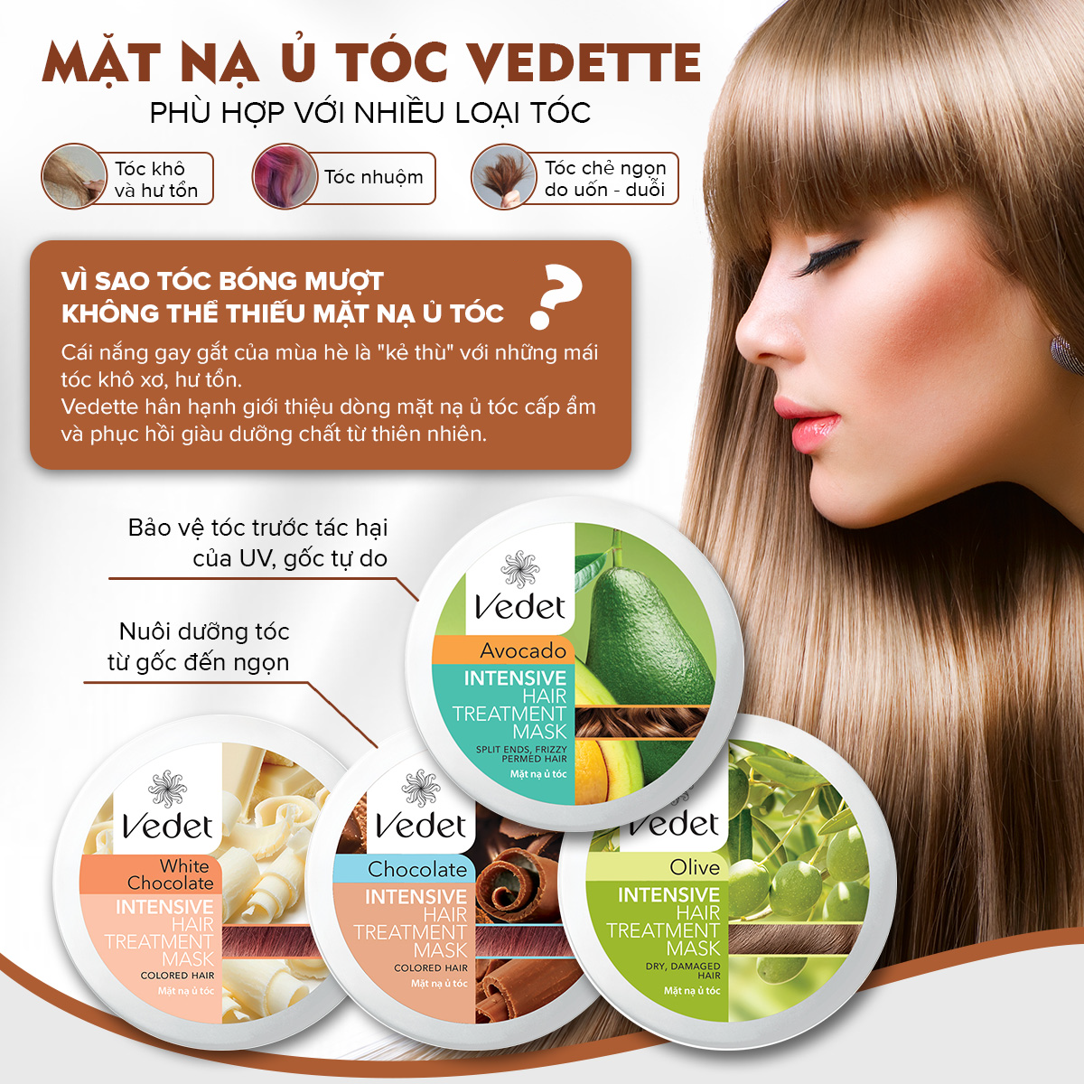 Mặt nạ ủ tóc SOCOLA (Chocolate) NÂU 110g VEDETTE dành cho tóc nhuộm
