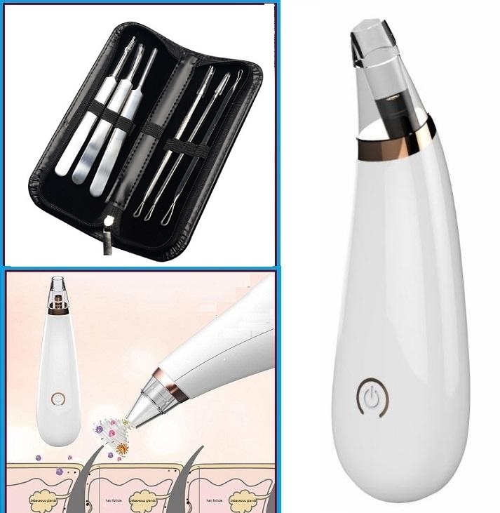 ( Sét ) Máy Hút Mụn Cầm Tay Blackhead 3 Đầu + Bộ Nặn Mụn 6 Món Inox |Shop Gia Hương|