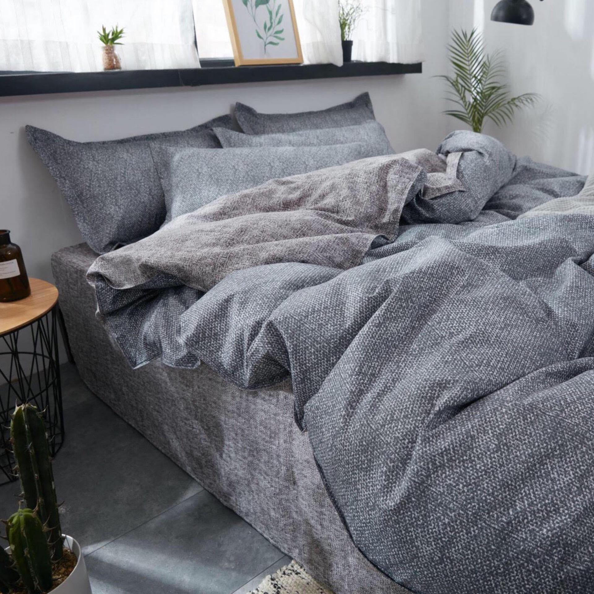 [ MIỄN PHÍ VẬN CHUYỂN ]-Bộ chăn ga gối basic kẻ xước phối xám ghi.