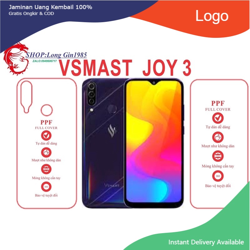 Vsmart Joy 3 miếng dán trong Ppf mặt sau và mặt trước chống va đập chống trầy xước