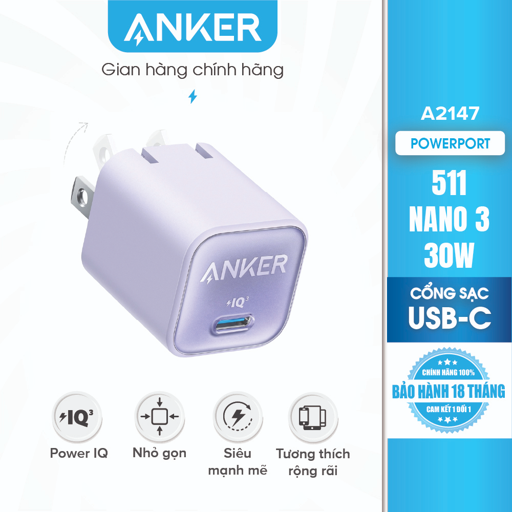 Sạc Anker 511 Nano Pro PIQ 3.0 20W ...