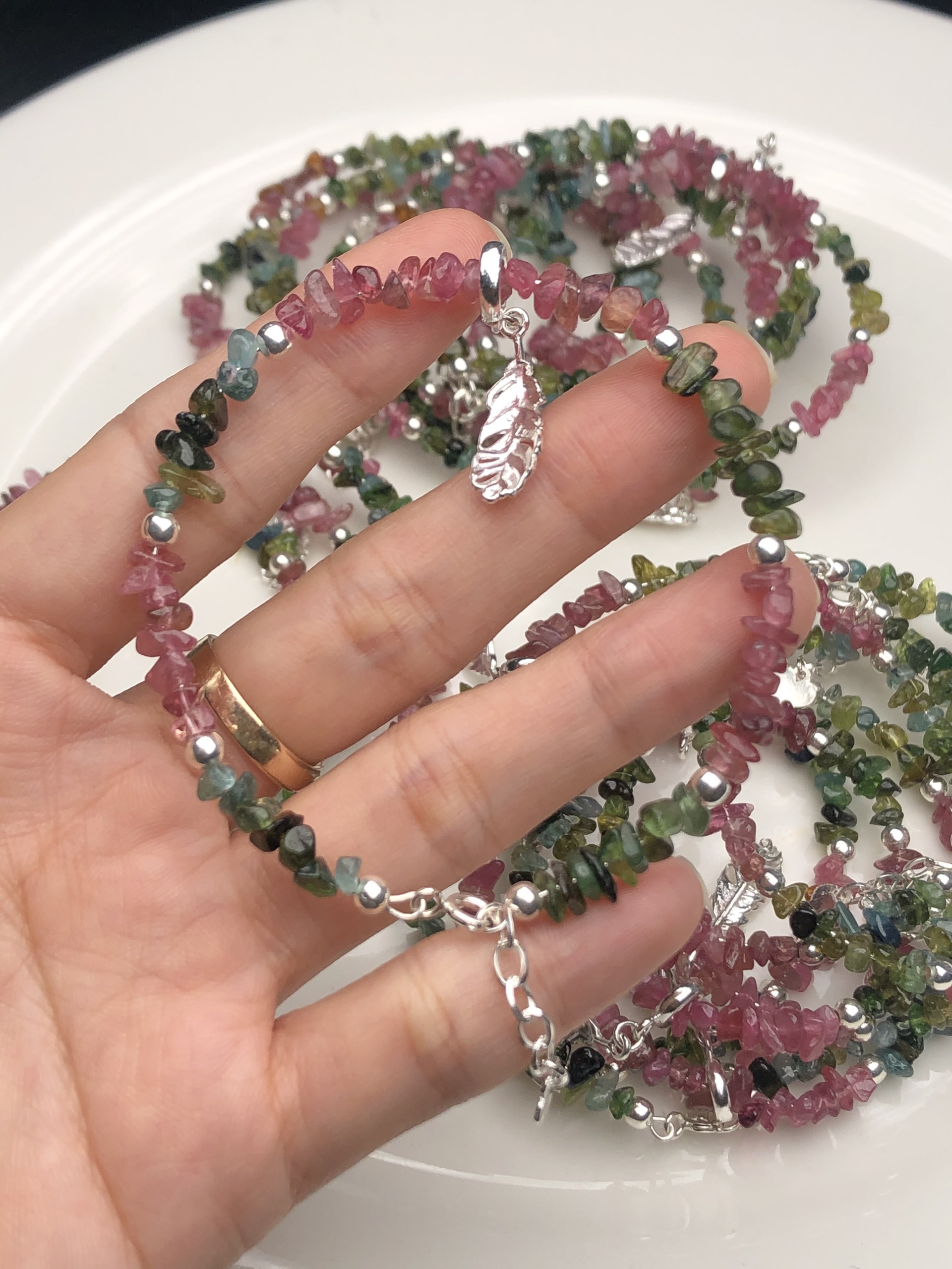 [FreeshipMAX] vòng tay đá vụn tourmaline mix phụ kiện bạc
