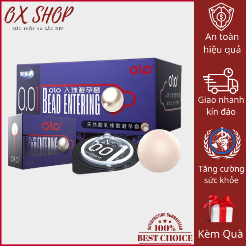 Bao cao su tăng kích thước 3cm OLO bi xanh - hộp 10 cái siêu mỏng tặng 1 bi to siêu mềm